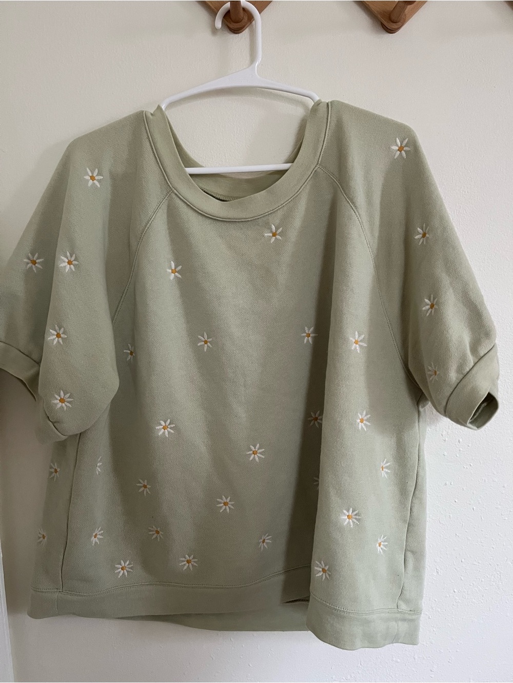 Madewell Sage Green Daisy Embroidered Short-Sleeve Sweatshirt